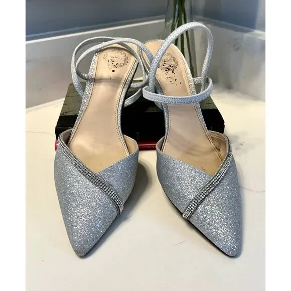 I. Miller Silver Glitter & Rhinestone Strappy Pumps for Formal Occasion Size 8.5 - Picture 3 of 9